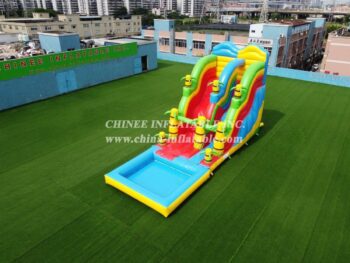 T8-1410B Outdoor tropical inflatable wave water slide with pool