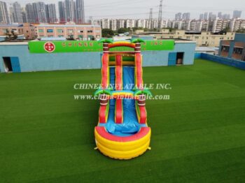 T8-3805 jungle theme with coconut tree commercial party fun for kids inflatabel water slide with pool