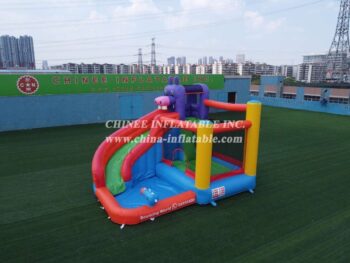 T8-3809 Kids hippo water slide bounce house colorful wet combo