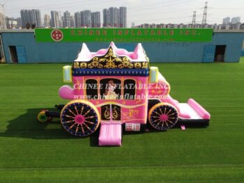 T5-672 Disney pink princess carriage combo bouncer with slide party event