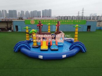 T6-607 Pirate themed mobile water park inflatable pool with slides for kids party events