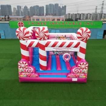 Sweet Candy-Themed Pink Inflatable Bounce House With Slide