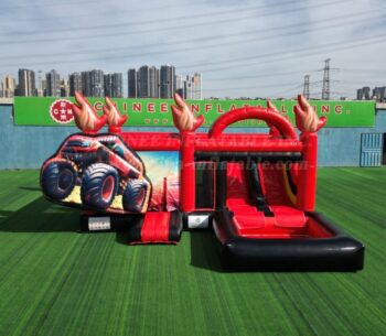 T2-4795C Monster Truck Themed Bounce House with Slide & Pool